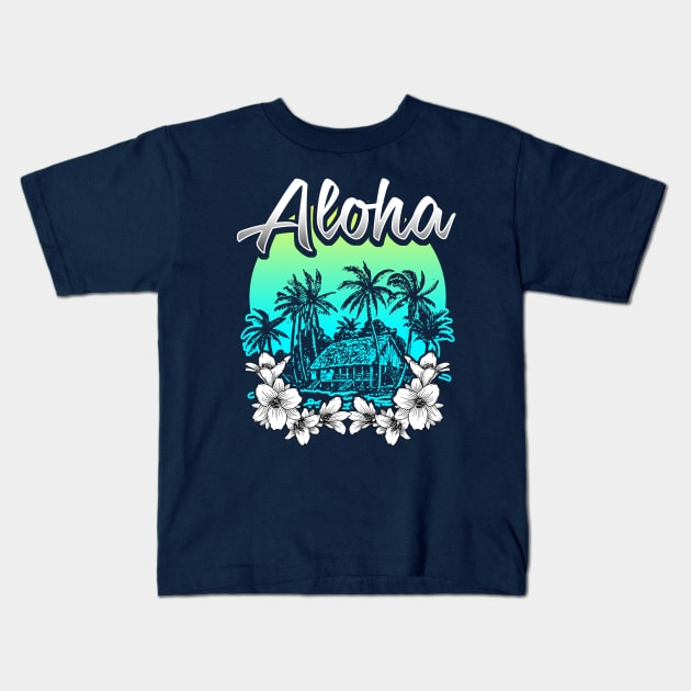 Aloha Hawaiian Tropical Vacation Lei Flowers Graphic Kids T-Shirt by SomedayDesignsCo